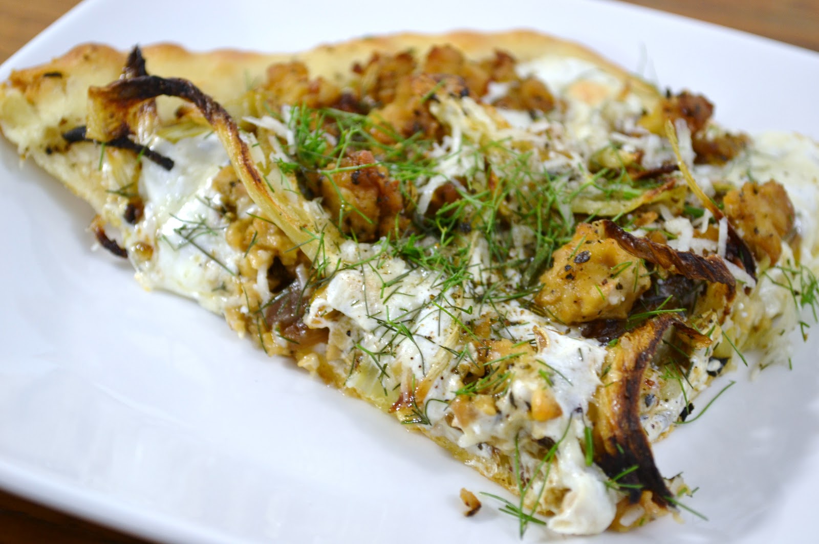 kale and kumquats Roasted Fennel and Tempeh Sausage Pizza