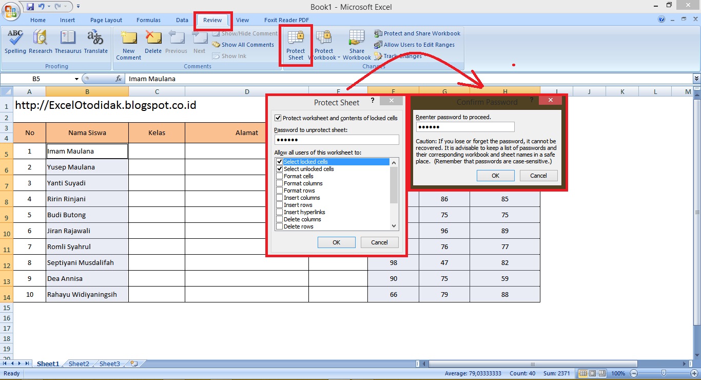 worksheet Protect Worksheet cara protect worksheet lembar kerja ms excel memberi password password