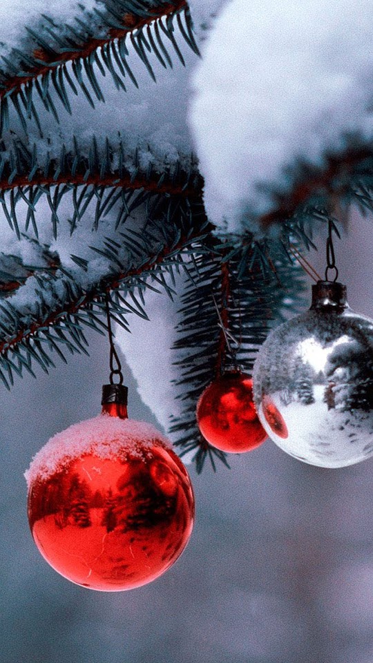 Red Christmas Balls Tree Snow  Android Best Wallpaper
