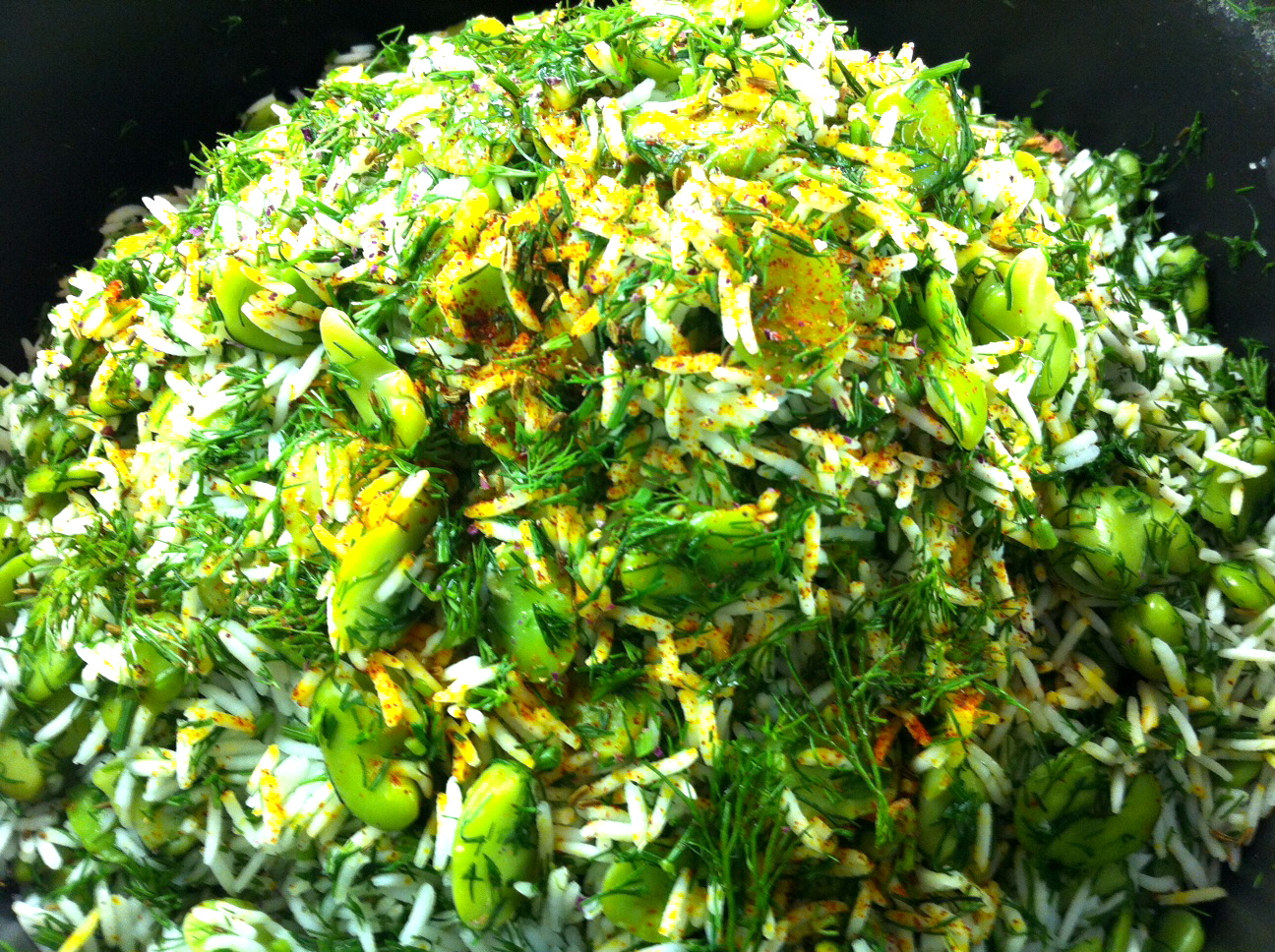 baghali polow steamed basmati rice with dill and fava beans served