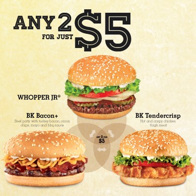 FoodieFC: Burger King Singapore: Any 2 Burgers (Whopper Jr ...