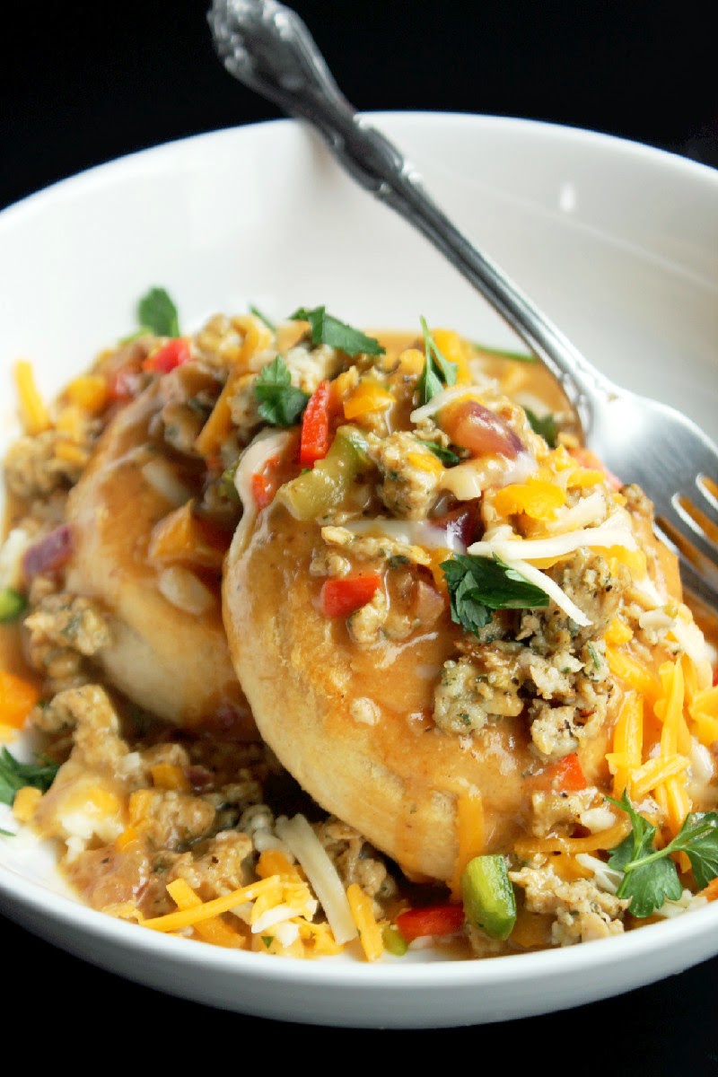 Creole Contessa Cheesy Green Chili Sausage Gravy with Biscuits