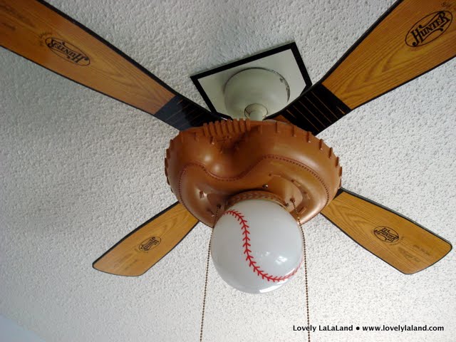 baseball-themed ceiling fan. Cute? Not so much.