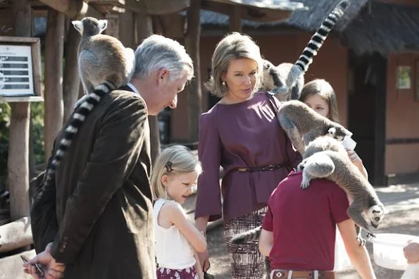 Queen Mathilde and King Philippe of Belgium with their children, Crown Princess Elisabeth, Prince Gabriel and Prince Emmanuel  visited animal park at the Pairi Daiza