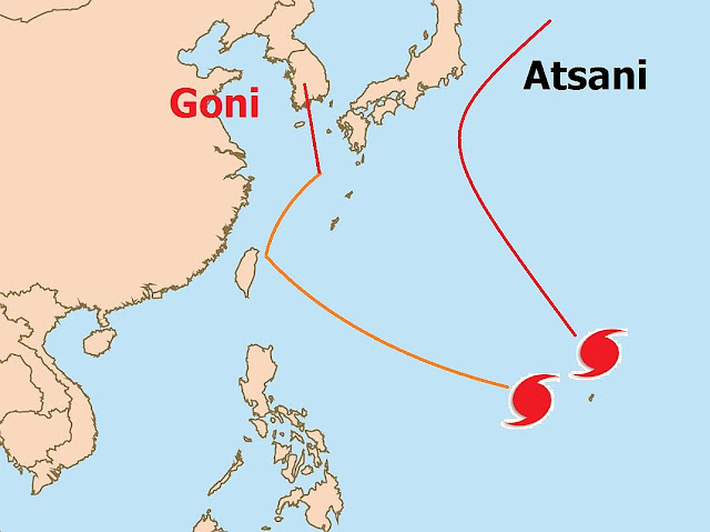 Track forecast typhoon Goni Atsani north west pacific ocean august 2015