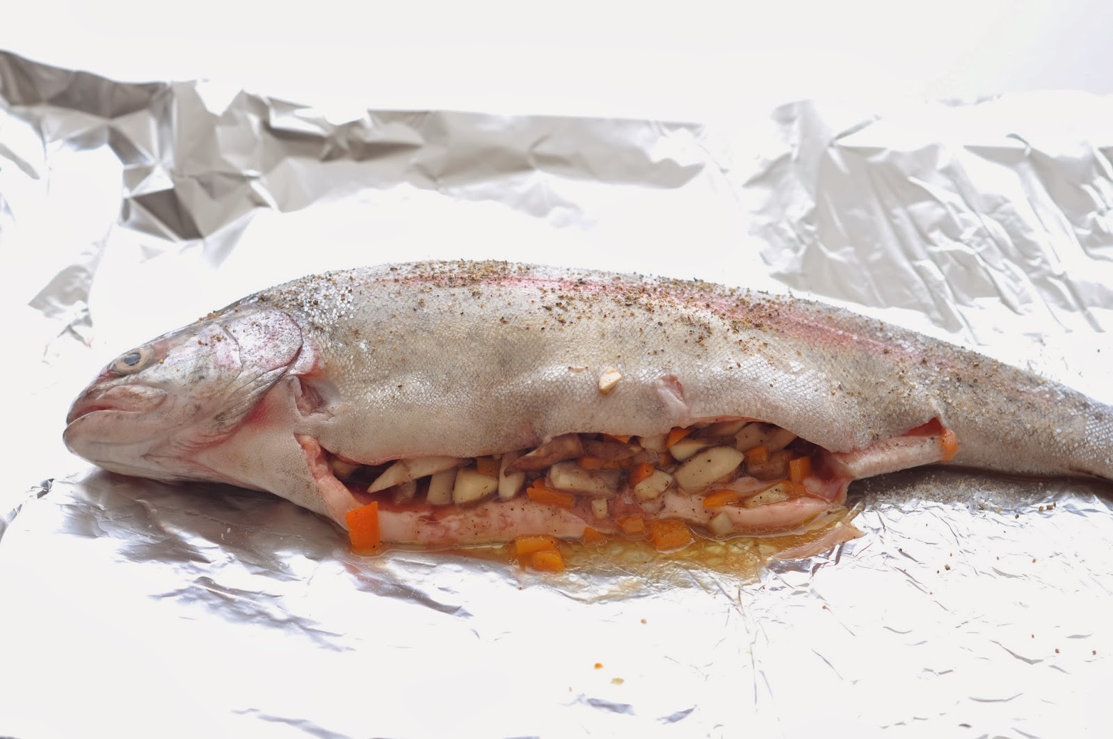 Simple Food Stuffed Rainbow Trout with Glazed Carrot Shreds and