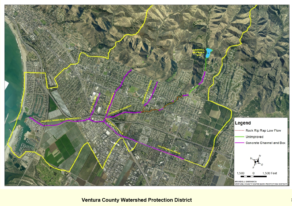 Ventura River Ecosystem Arundell Barranca flood control or green