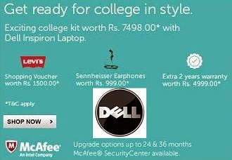 Dell Brand Offer on Inspiron Laptops : Get Exciting College Kit worth Rs.7498 with Purchase of Dell Inspiron Laptops @ Flipkart + 10% Extra Cashback for Standard Charted Credit / Debit Card Holders