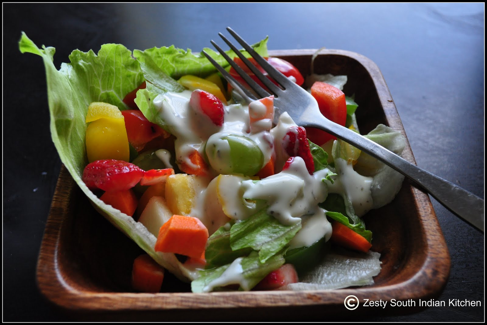 Mixed vegetable salad with creamy ranch dressing Zesty South Indian