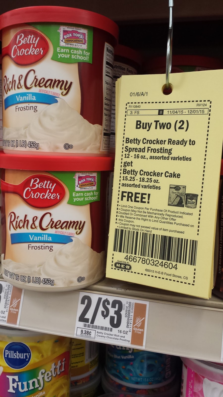Melissa's Coupon Bargains HEB Betty Crocker Frosting and Cake Mix .83ea.