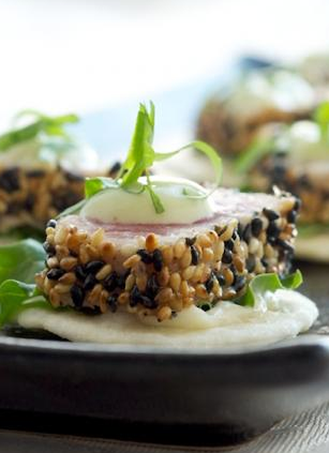 Scrumpdillyicious Sesame Crusted Seared Ahi Tuna with Avocado