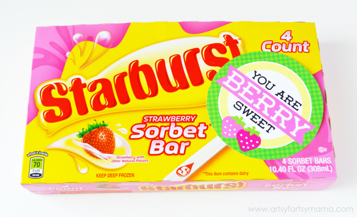"You Are Berry Sweet" Free Printable at artsyfartsymama.com with Starburst Strawberry Sorbet Bars