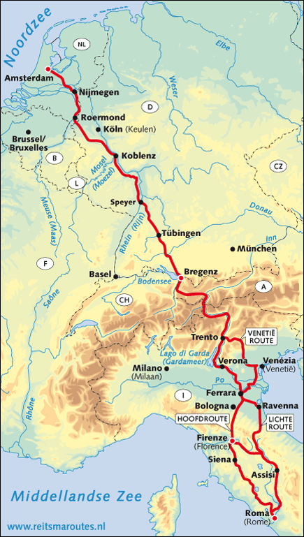 De hele route naar Rome