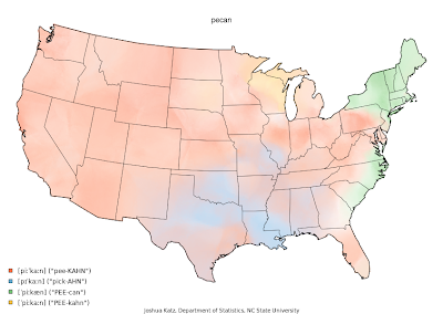Map: Regional variation in US English for 'pecan'