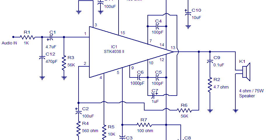 STK4038 60W Amplifier Circuit | audio wiring diagram