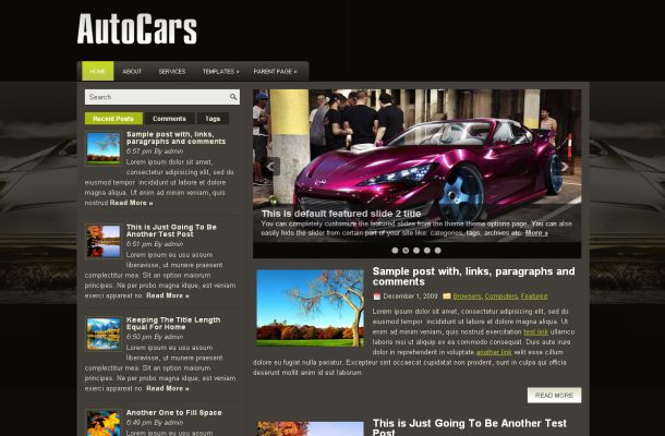 Black Cars Blog Free Wordpress Theme Template