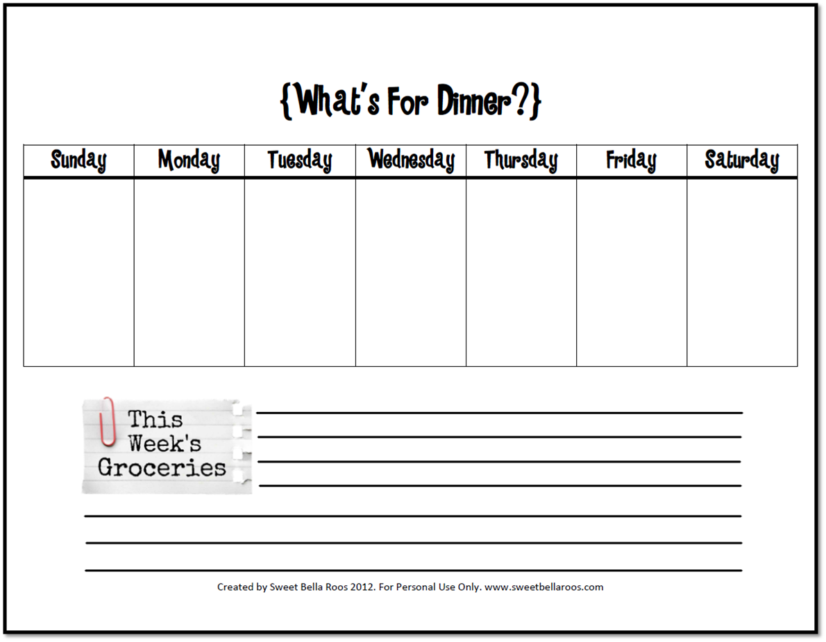 Simple Dinner Meal Planner Menu Template Meal planner