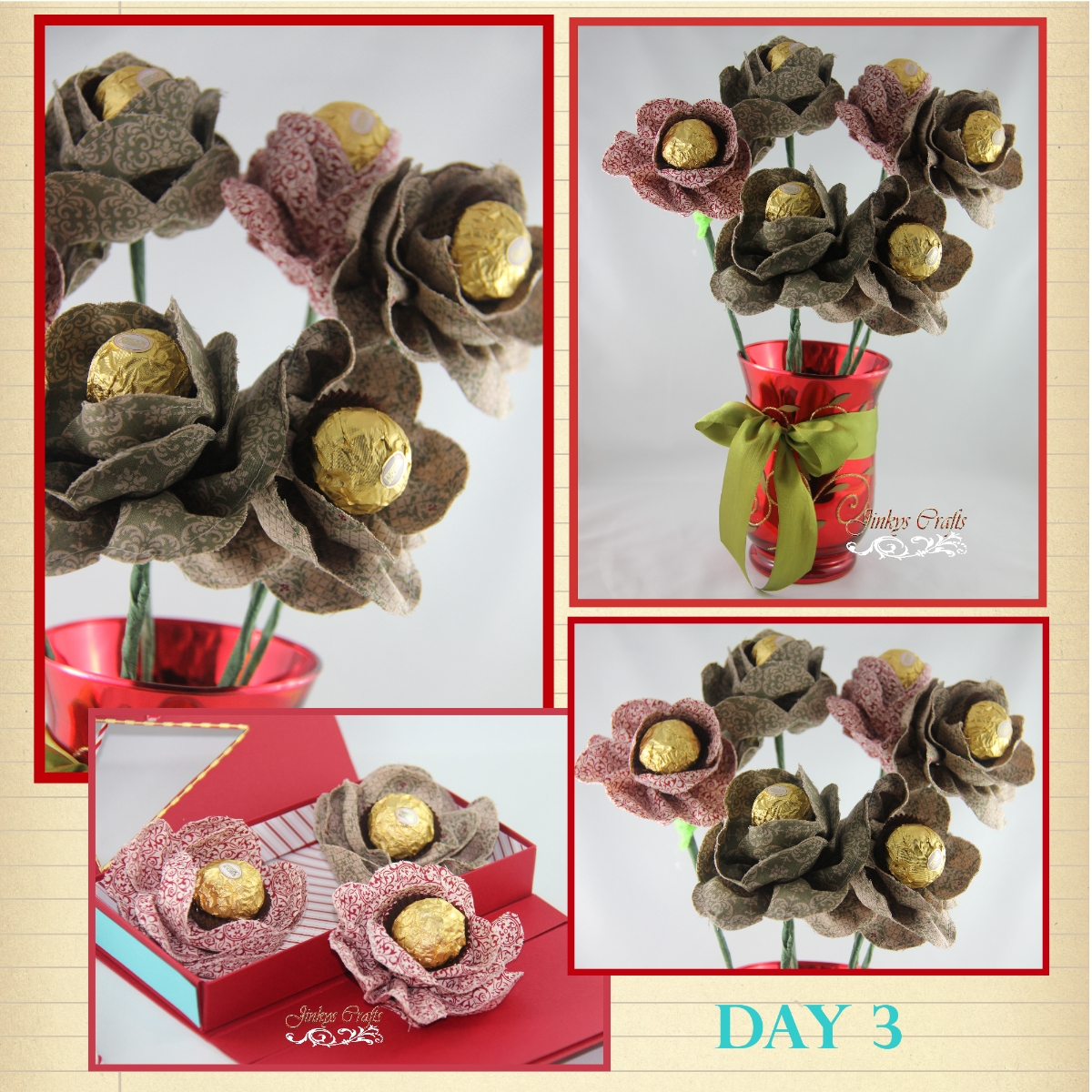 Jinky's Crafts & Designs Fabric Flower Chocolate Bouquet Day 3