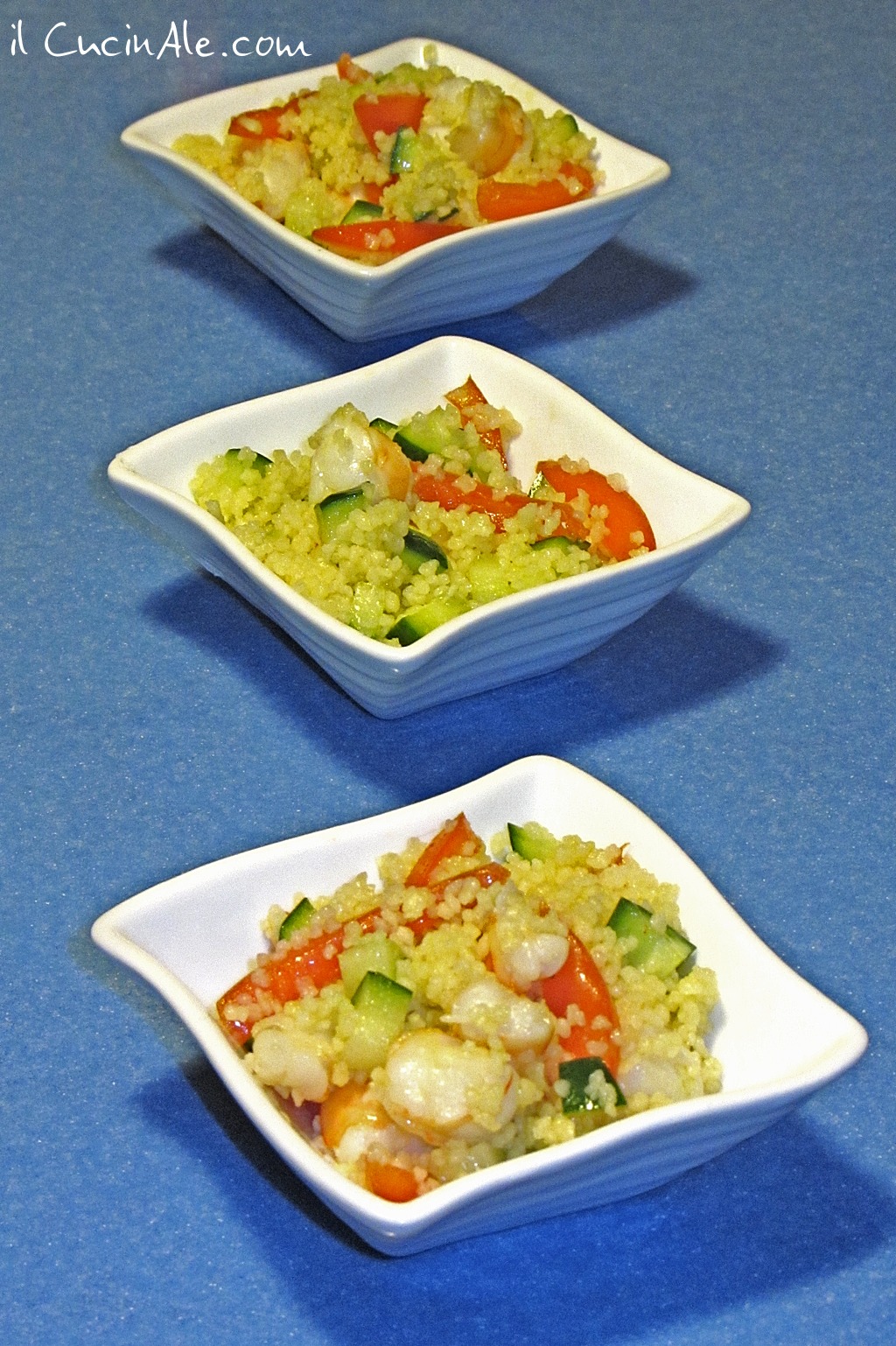 Couscous freddo con gamberi al curry, cetriolo e pomodorini Il