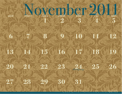 2011 Print Calendar on Koolbeenz  November 2011 Printable Calendar   By Less Cake More