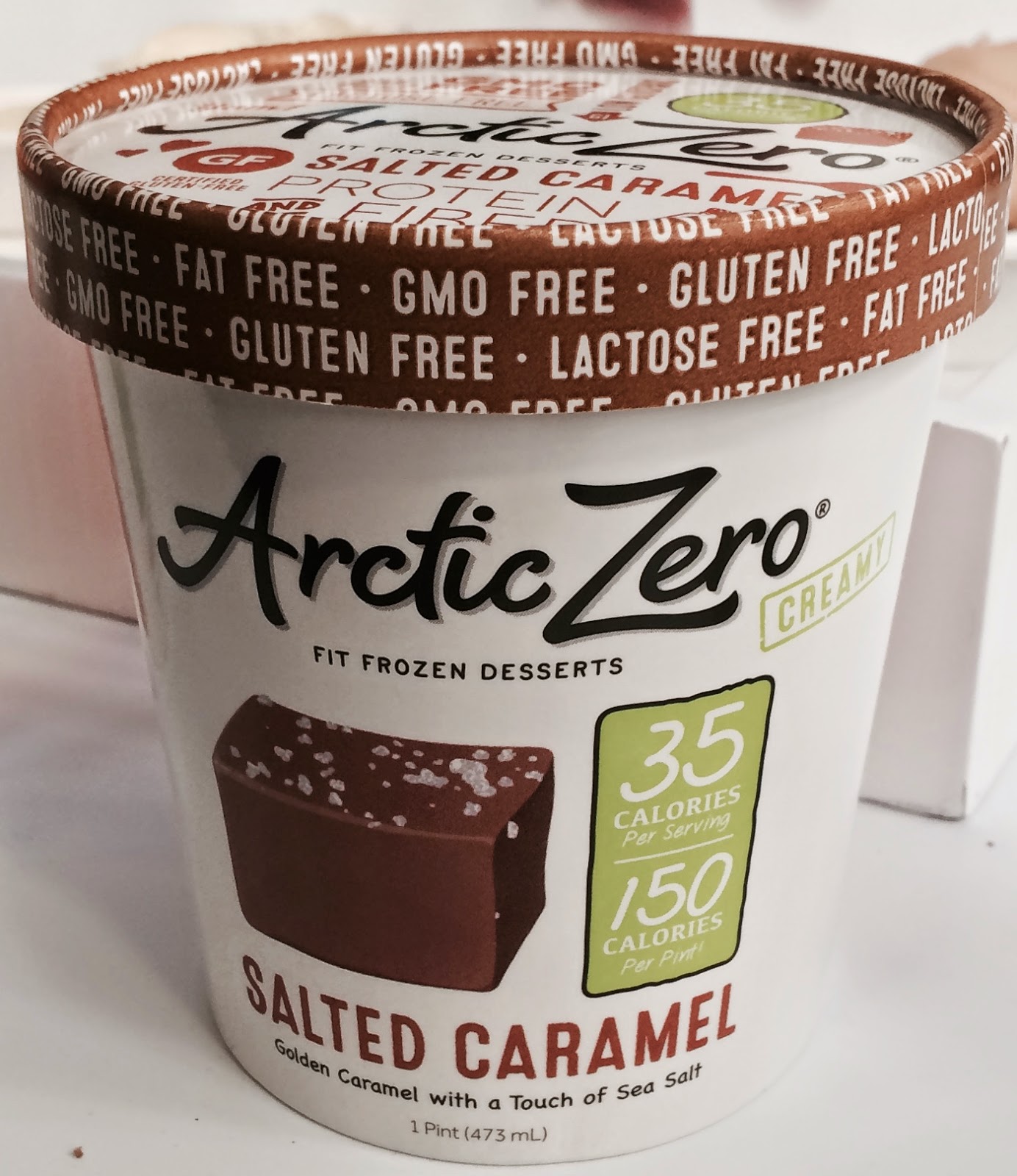 gluten-free and lactose free Arctic Zero frozen dessert in salted caramel flavor