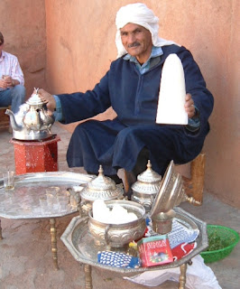A vendour selling mint tea in Morocco.