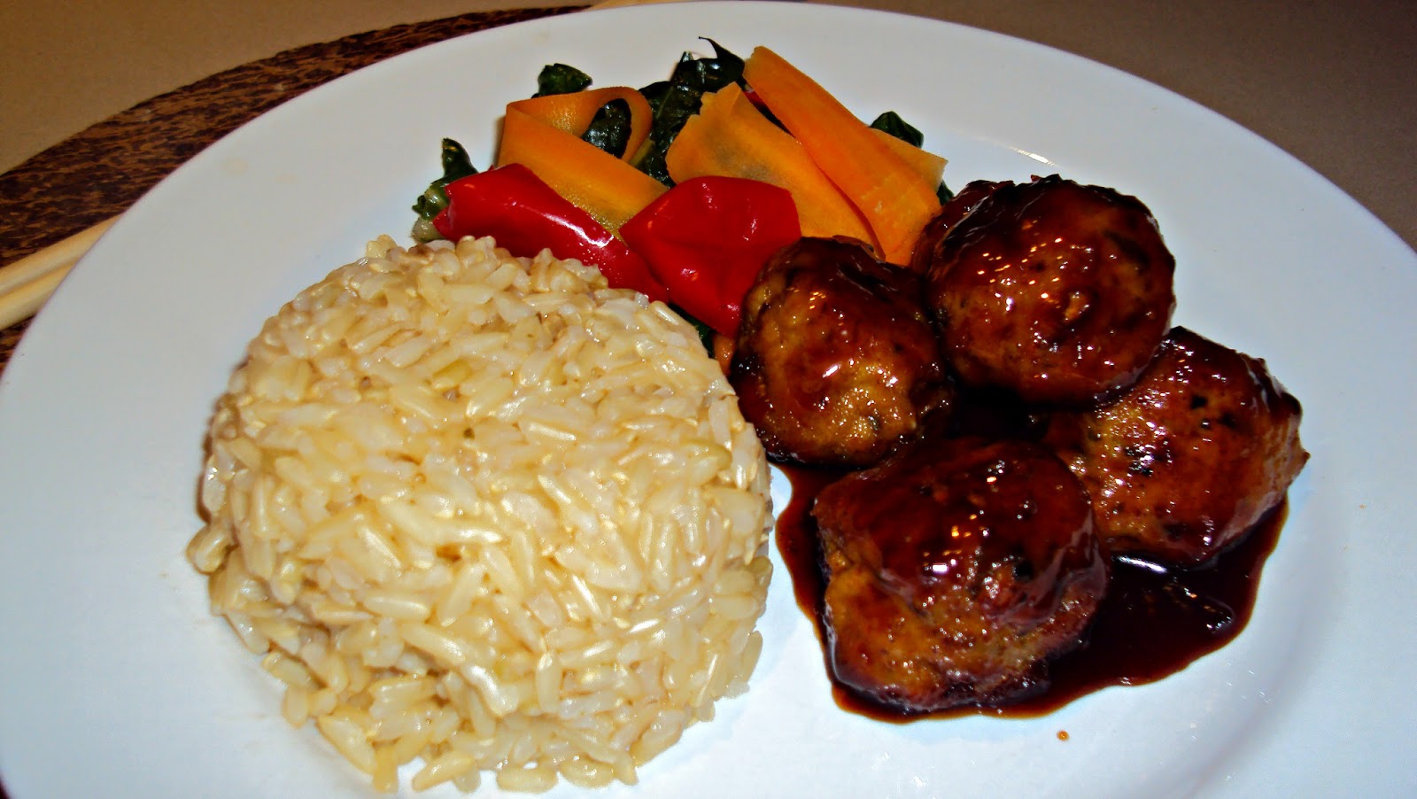 Cambric Cotton, pins and needles Chicken meatballs in plum sauce