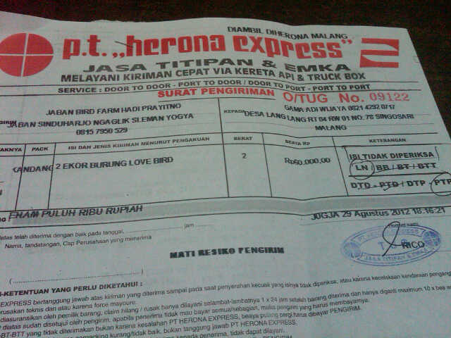 Jaban Birdfarm Packing Dan Resi Pengiriman