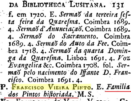 Obra "Família dos Pintos historiada" da autoria do Padre Francisco Vieira Pinto