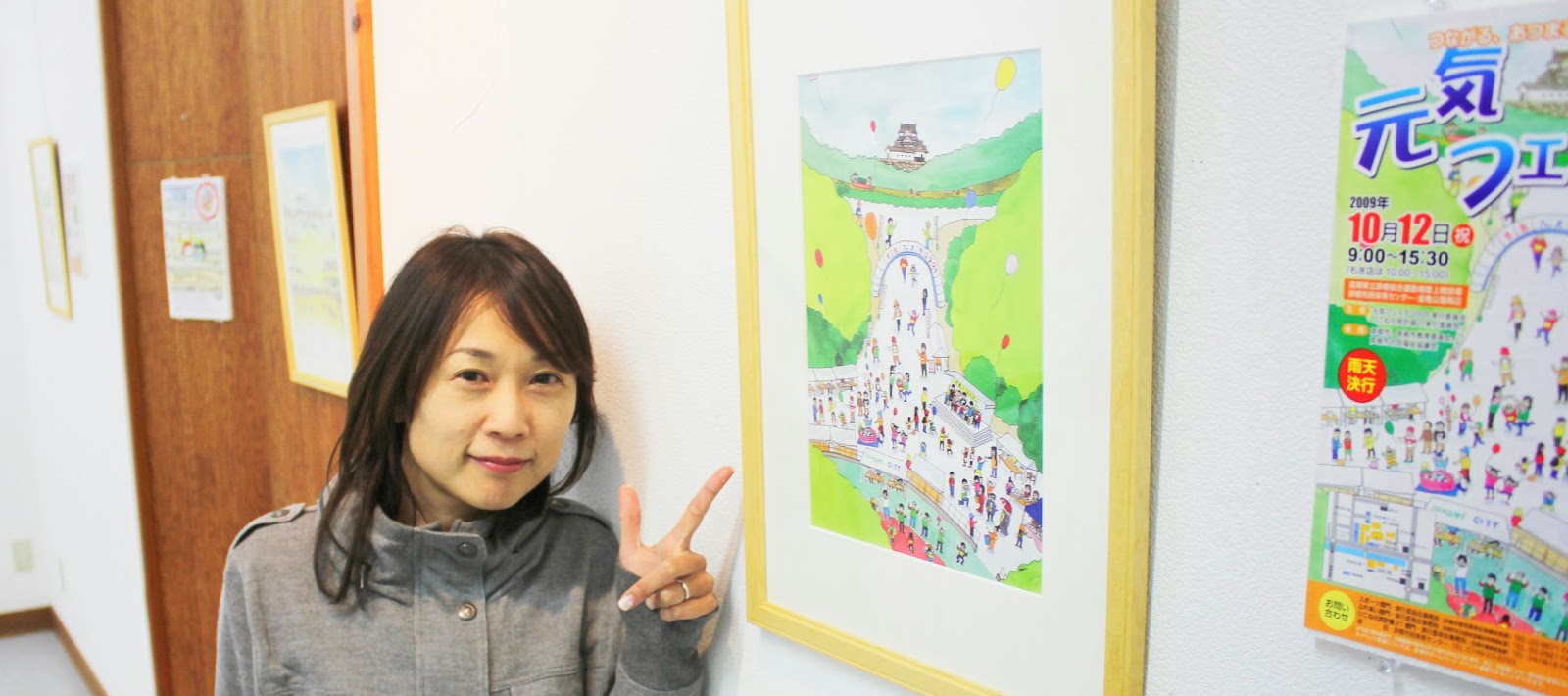 滋賀彦根新聞 西村佳江子さんイラスト展 高宮駅コミュニティセンターで