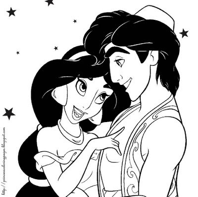 Disney Cartoon Coloring Pages "Princess Jasmine and Aladdin"