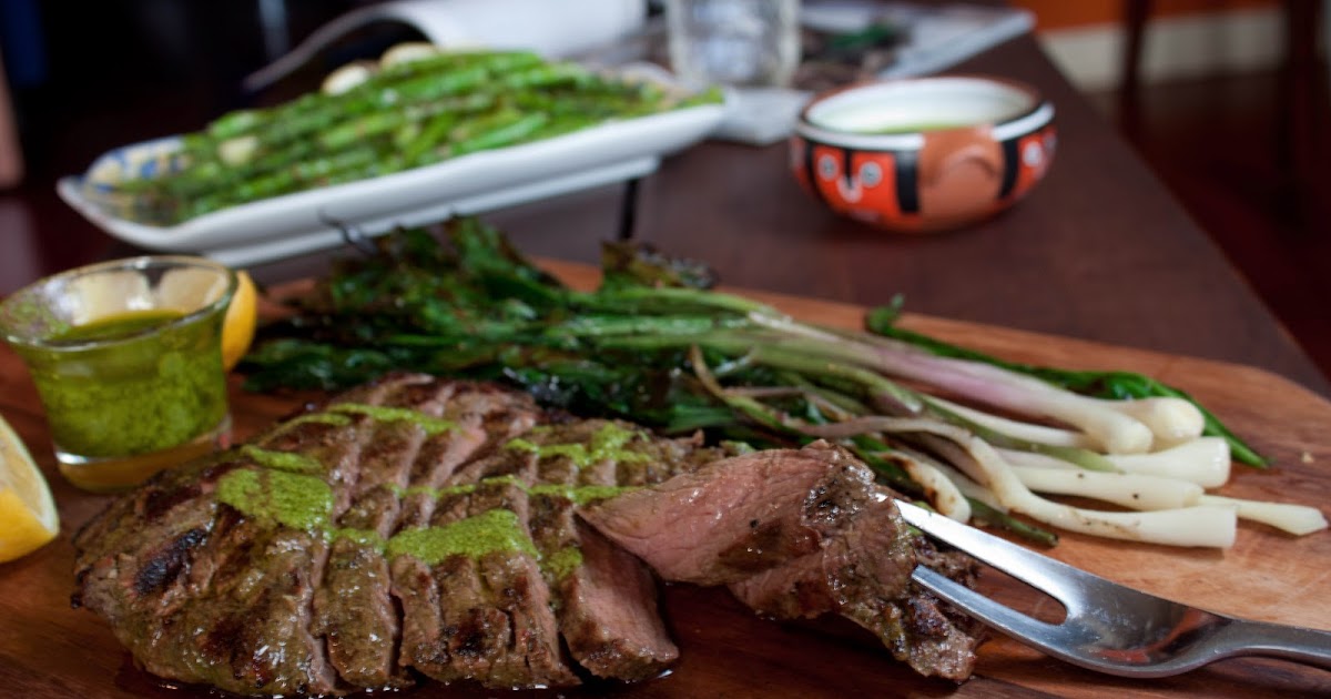Fat and Happy Blog Basil Bison Flank Steak with Grilled Ramps