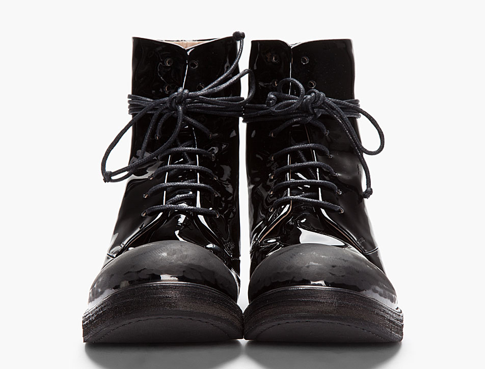 Tomorrow comes Today Patent Leather Scuffed Boots by Marsèll