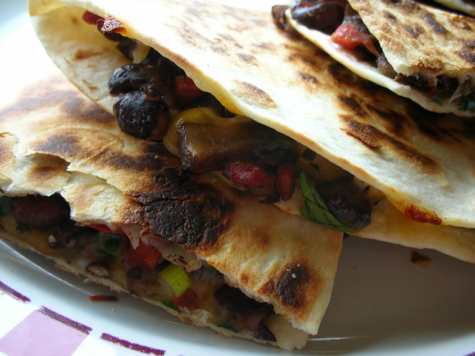 Basil Portobello and Black Bean Quesadillas