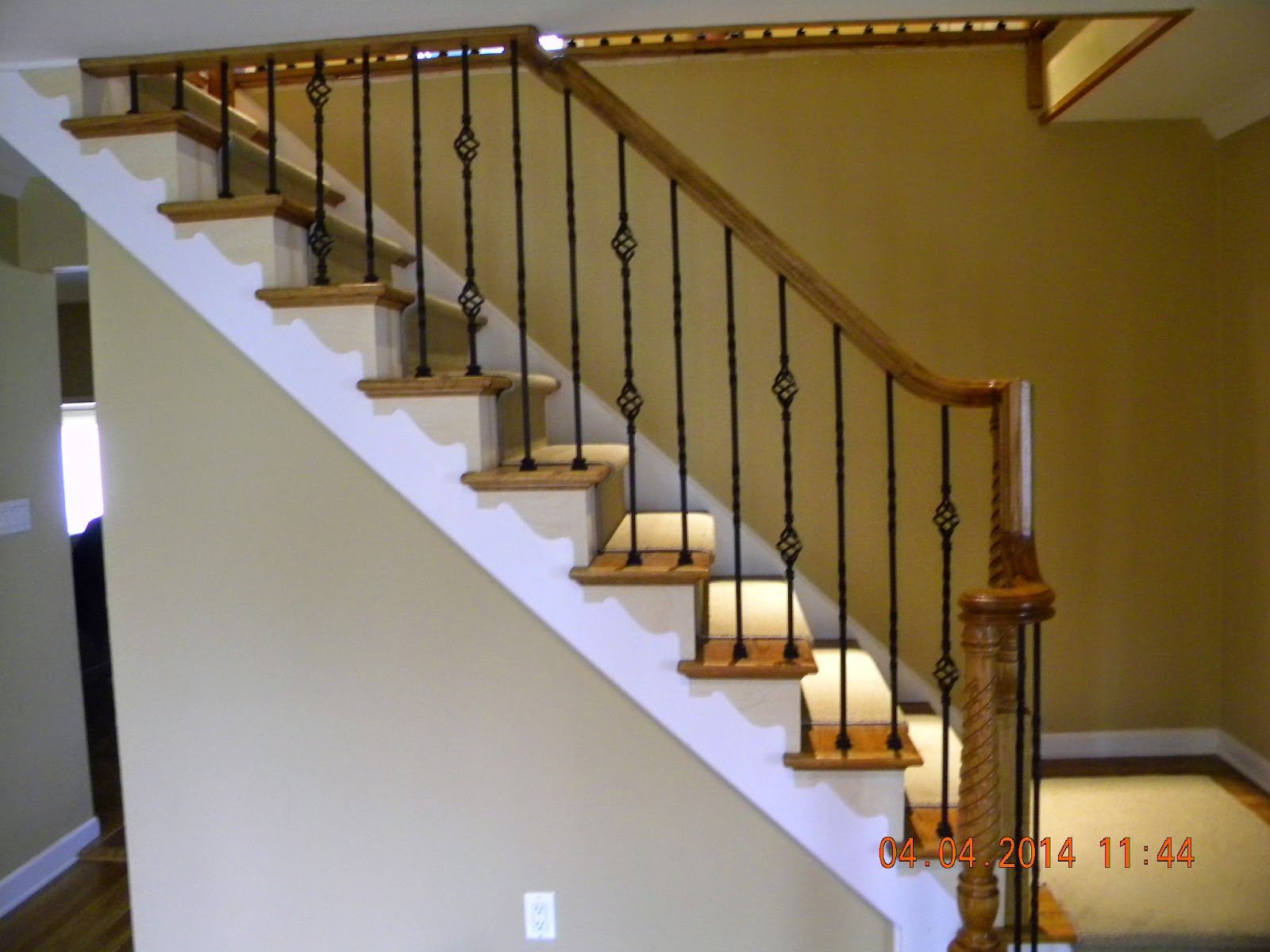 Wood Stairs and Rails and Iron Balusters Wood Handrail With Iron