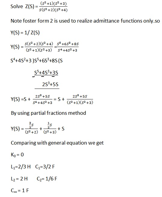 FOSTER FORM 2 FOR LC IMMITTANCE ECE