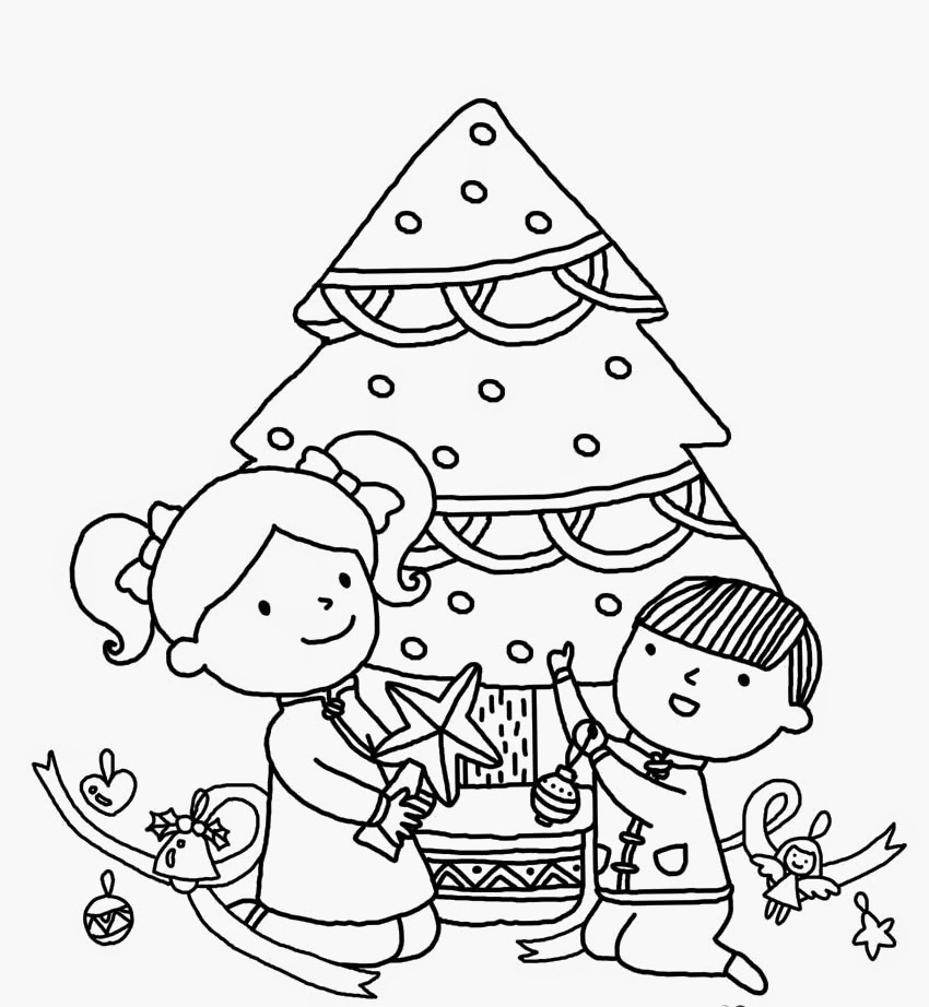 Beautiful Christmas Tree And kids Colour Drawing HD Wallpaper