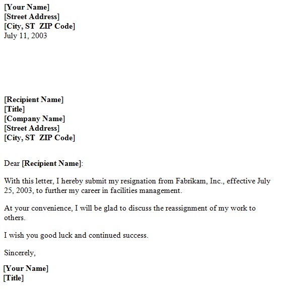 General Resignation Letter Template Sample