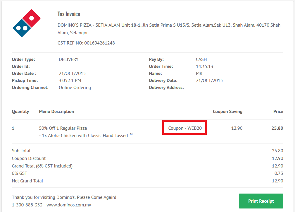 Dominos coupon code 50 off