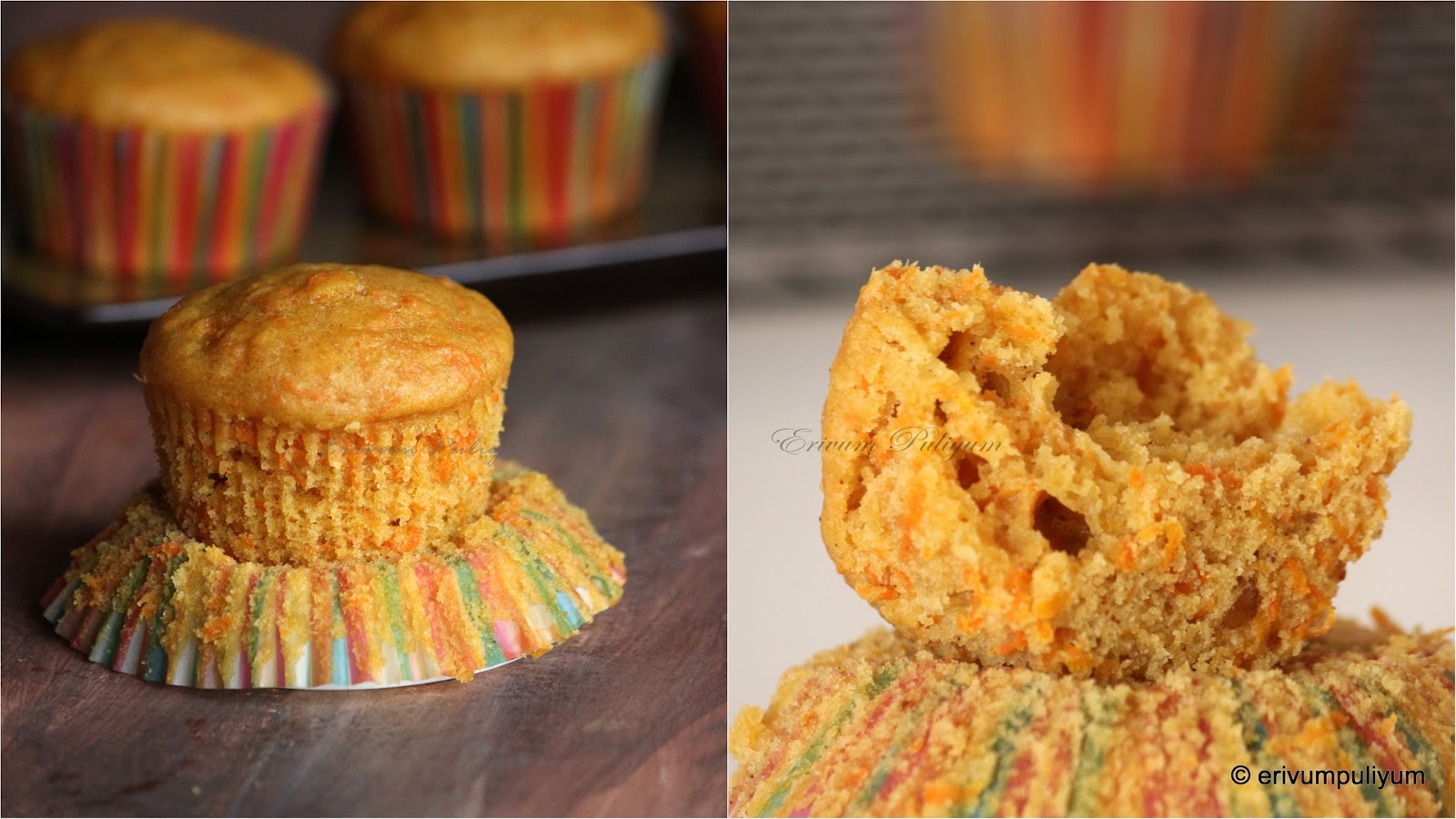 Erivum Puliyum Eggless Carrot Muffins Healthy Muffins(No butter
