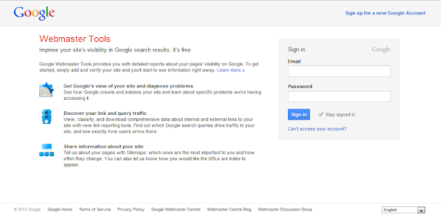 Cara Mendaftarkan Blog ke Google Webmaster Tools-Halaman Google Webmaster Tools