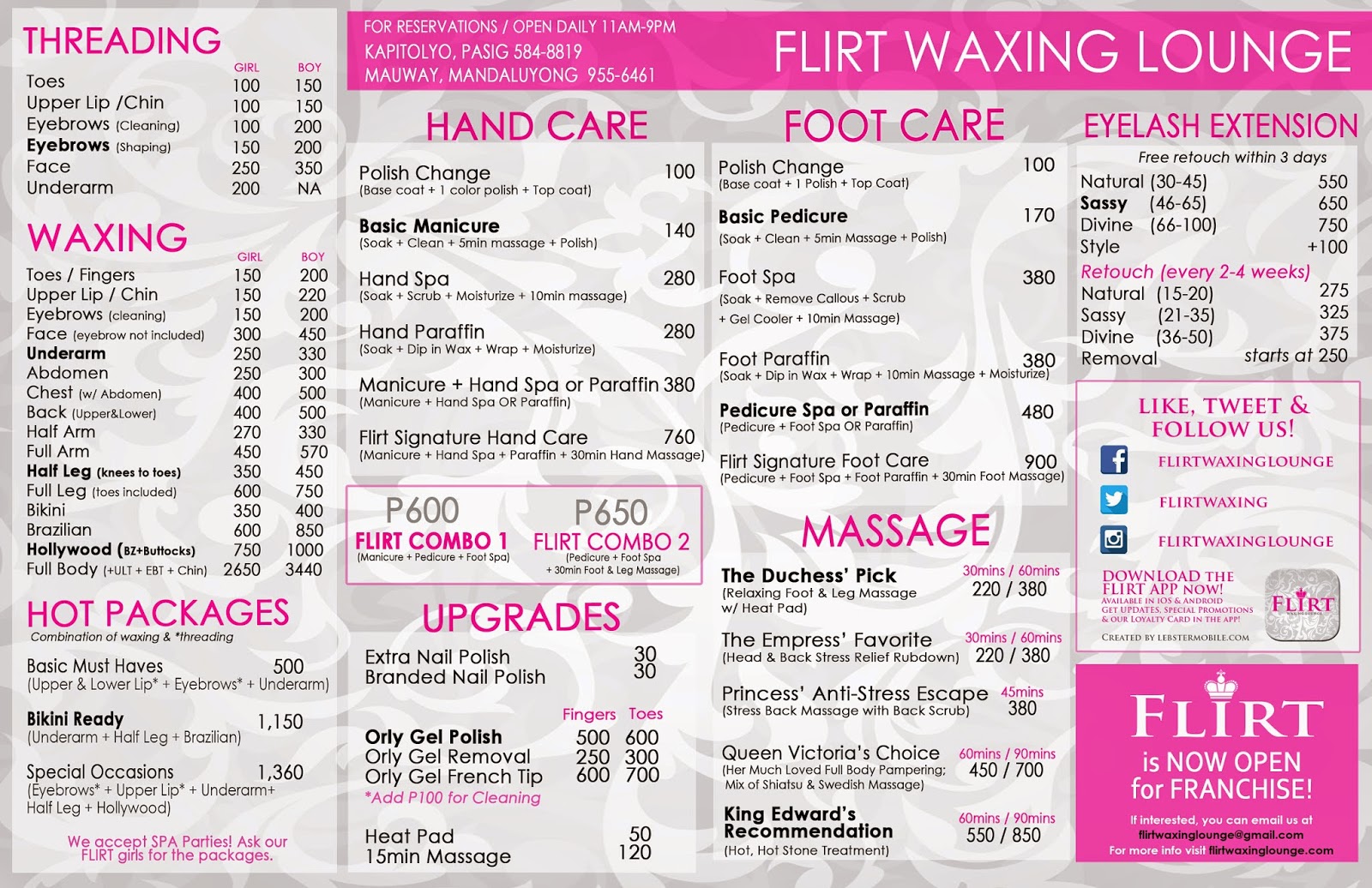 Flirt Waxing Lounge MENU