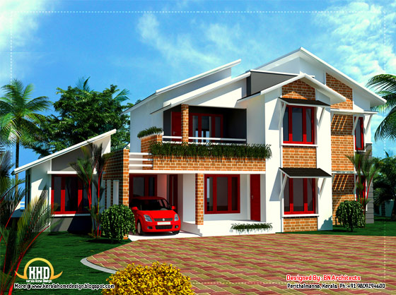 4 Bedroom Sloping roof house in Kerala - 2354 Sq. Ft. View 2 - April 2012