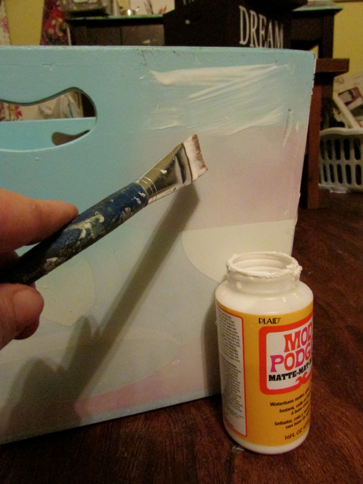 Mod Podge and Wrapping Paper Toy Box Makeover {DIY}