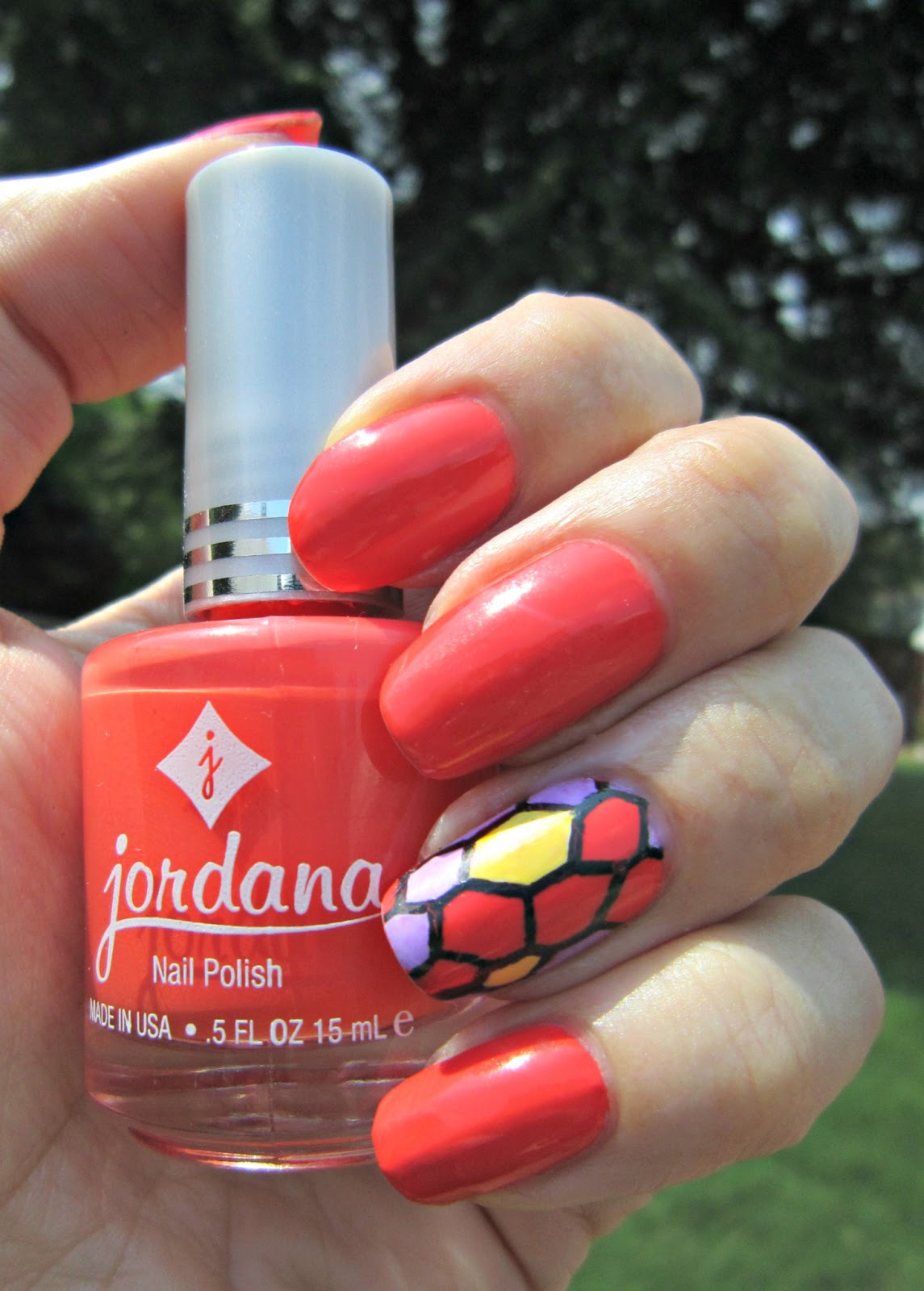 Concrete and Nail Polish Hexagon Accent Nail