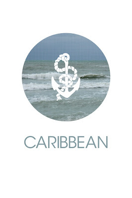 Caribbean poster with ocean view and anchor