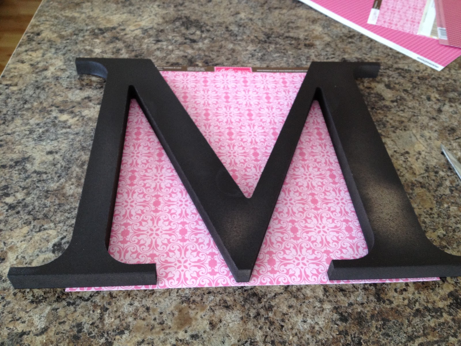 Poppy Seed Projects Guest Post Applying Scrap Book Paper to Wood Letter