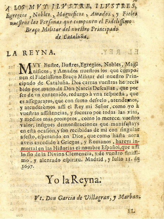 HISTORIA DEL IDIOMA ESPAÑOL EN CATALUÑA Carta+1697