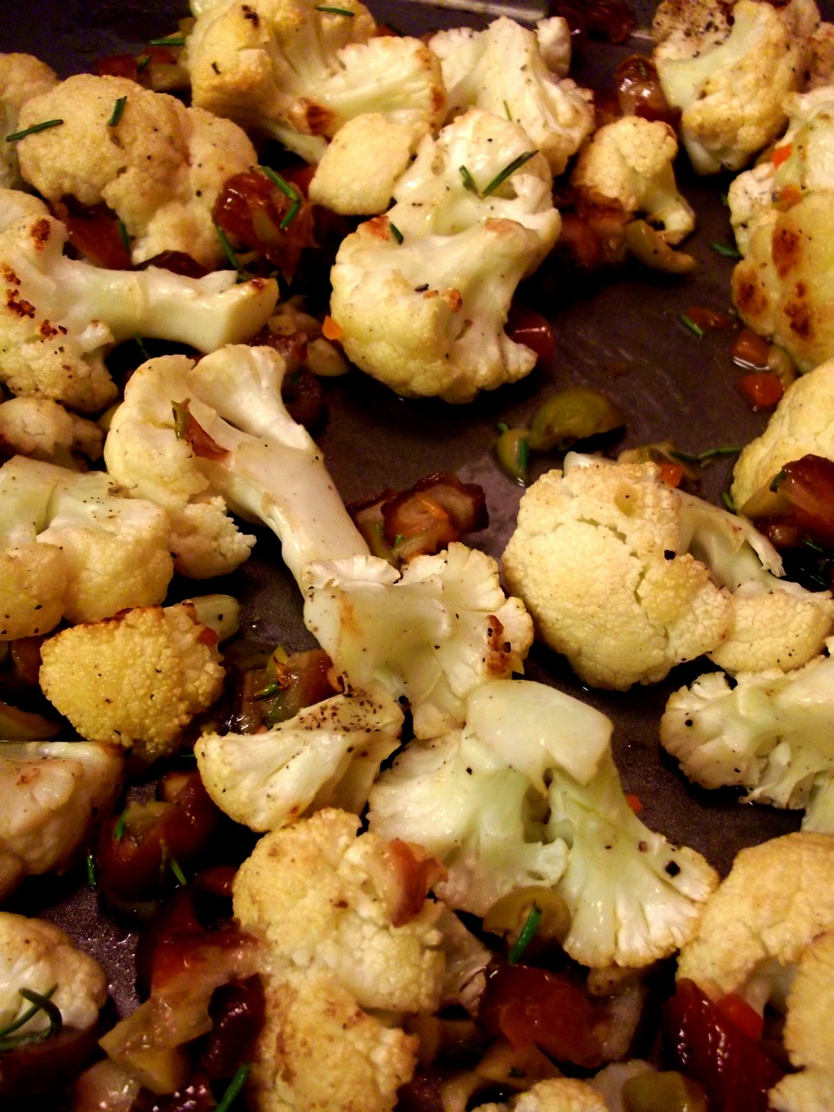 Julia's (Vegan) Kitchen Roasted Cauliflower with Dates, Olives