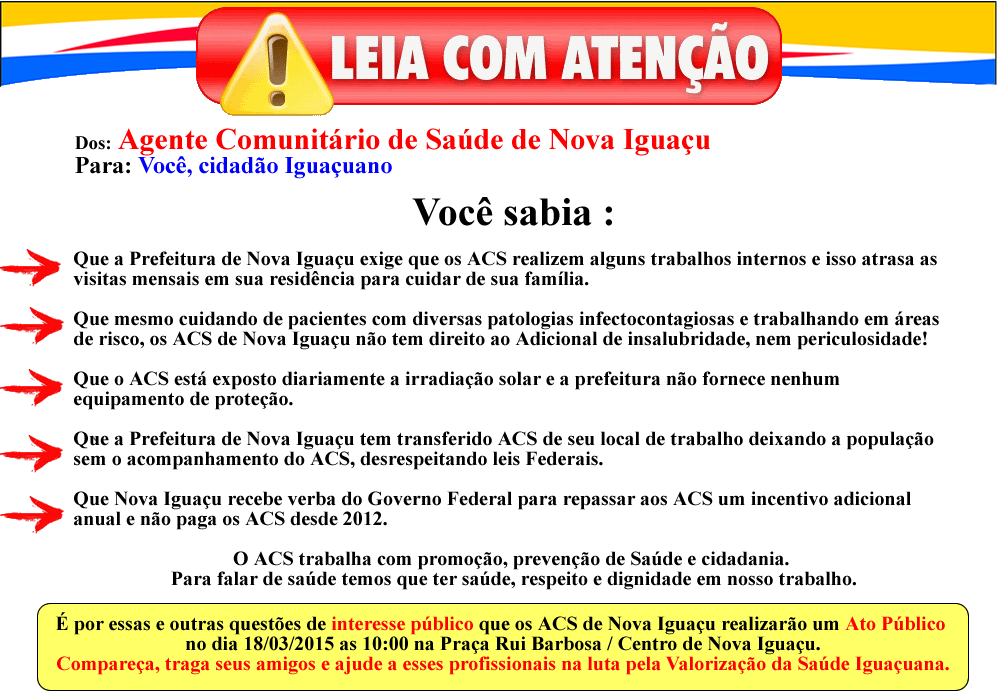 Agentes de Saúde realizarão Ato Público para exigir direitos negados